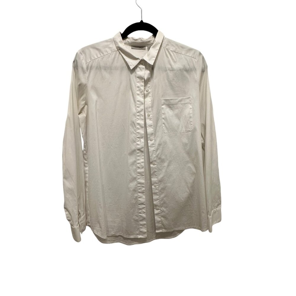 🍒 2/$20 🍒 White Button-Down Women's Business Casual Long Sleeve Blouse sz M